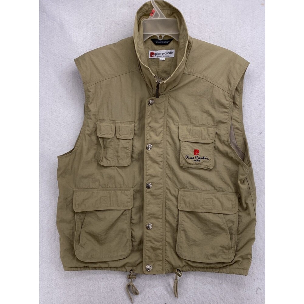 Vtg 90s Pierre Cardin Sports Club Utility Vest XL Tan Safari Photographer Cargo